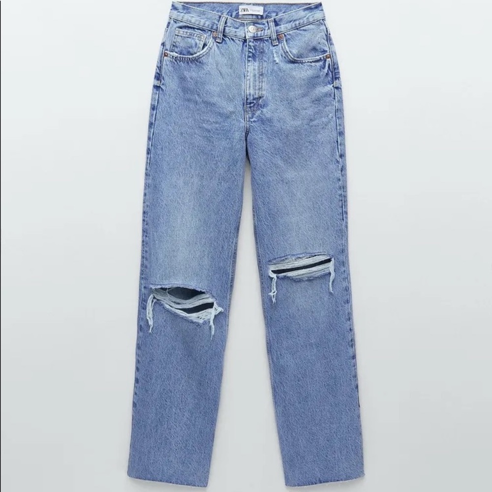 ZARA HIGH RISE WIDE LEG FULL LENGTH JEAN